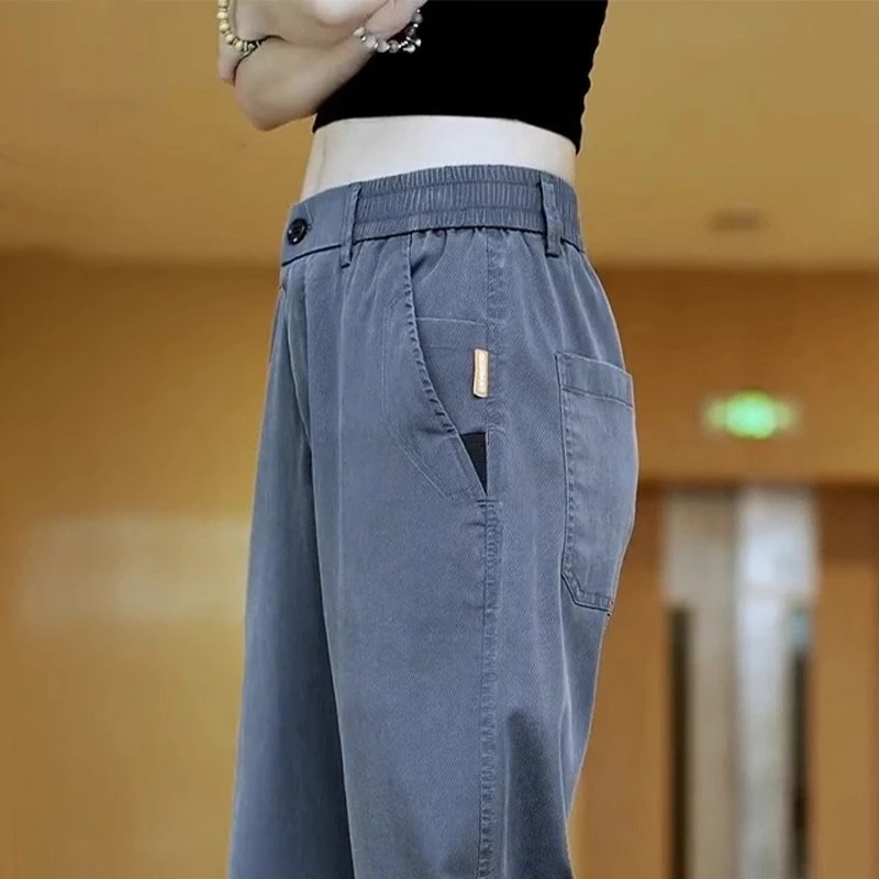 2025春夏季天丝抗皱莱赛尔休闲裤男宽松直筒阔腿裤新款裤子松紧腰