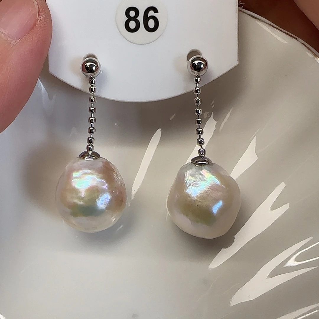 淡水珍珠耳饰银S925镶嵌青****～