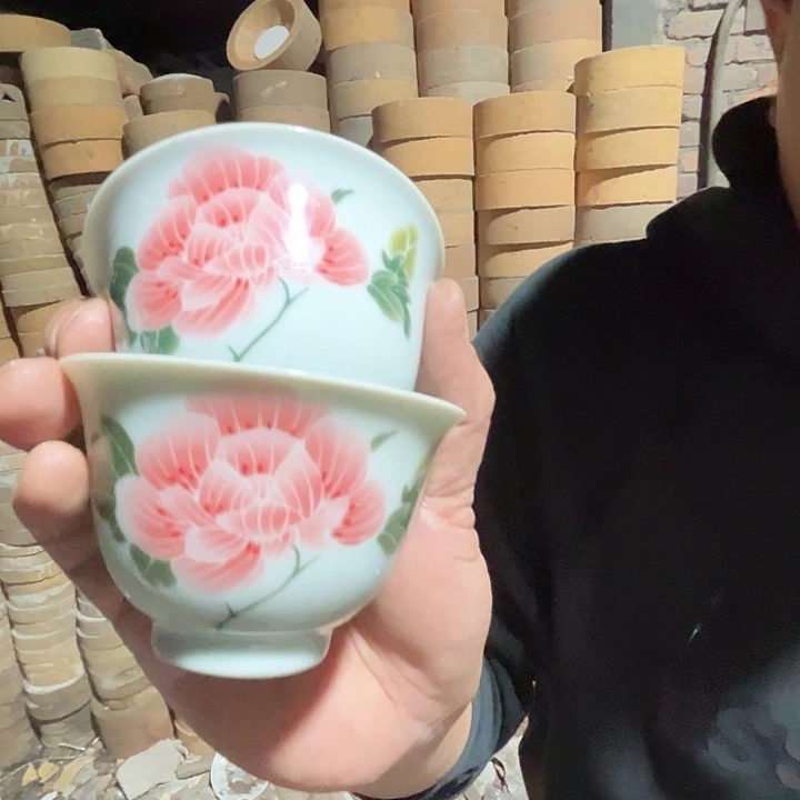 瓷片景德镇陶瓷影青芙蓉主人杯2只