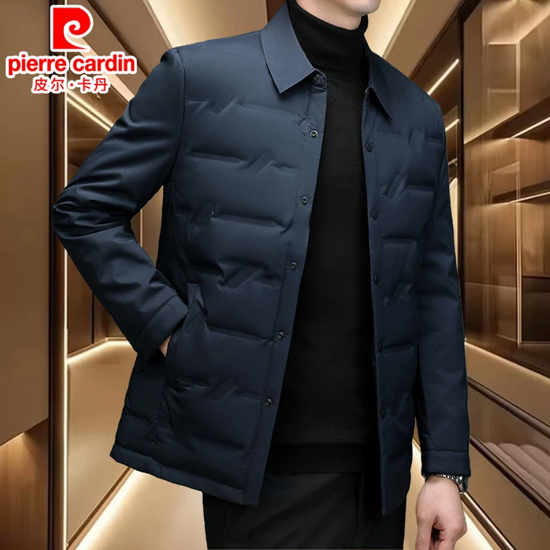 皮尔卡丹90白鸭绒羽绒服男士秋冬季轻薄翻领休闲夹克外套时尚保暖