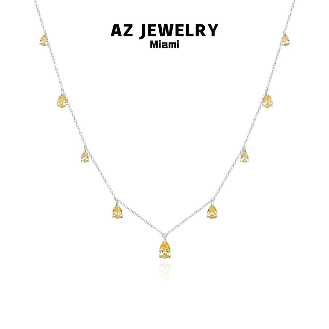 坠链均925银合成锆石 【国王湖】璀璨黄色水滴流苏项链气质轻奢礼物