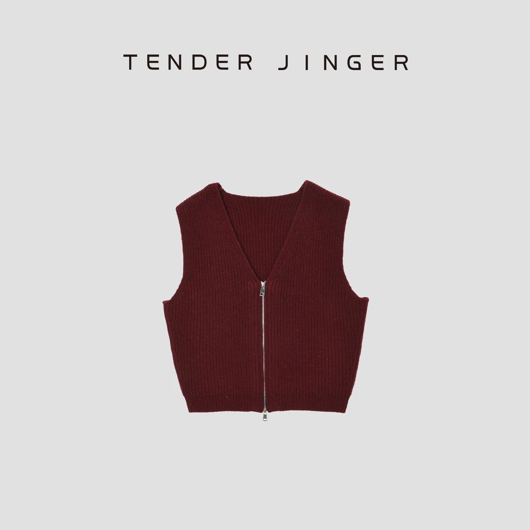 Tender Jinger双开拉链绵羊毛针织马甲背心T53MII50002