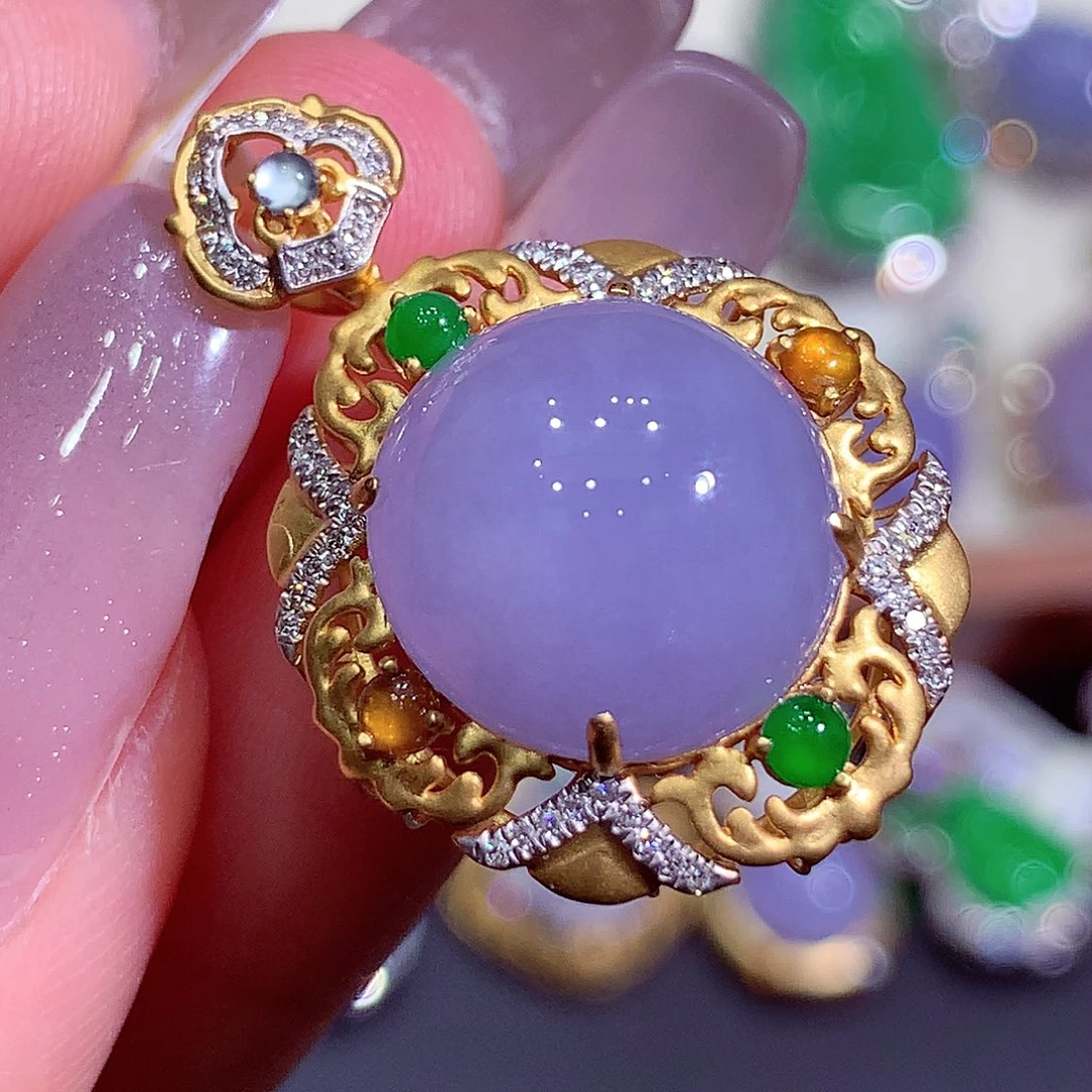 翡翠18K金镶嵌吊坠(不含链)