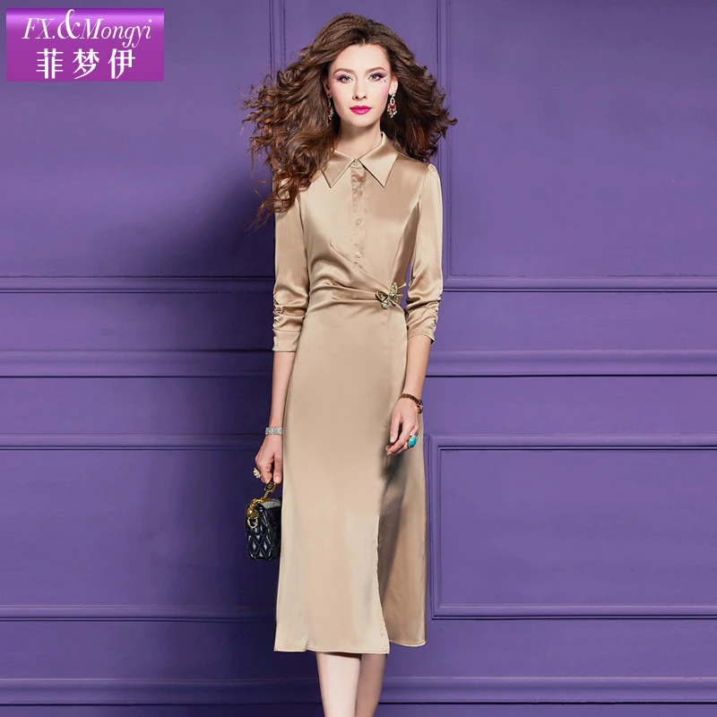 菲梦伊新款气质时尚轻奢中收腰修身显瘦连衣裙 62314