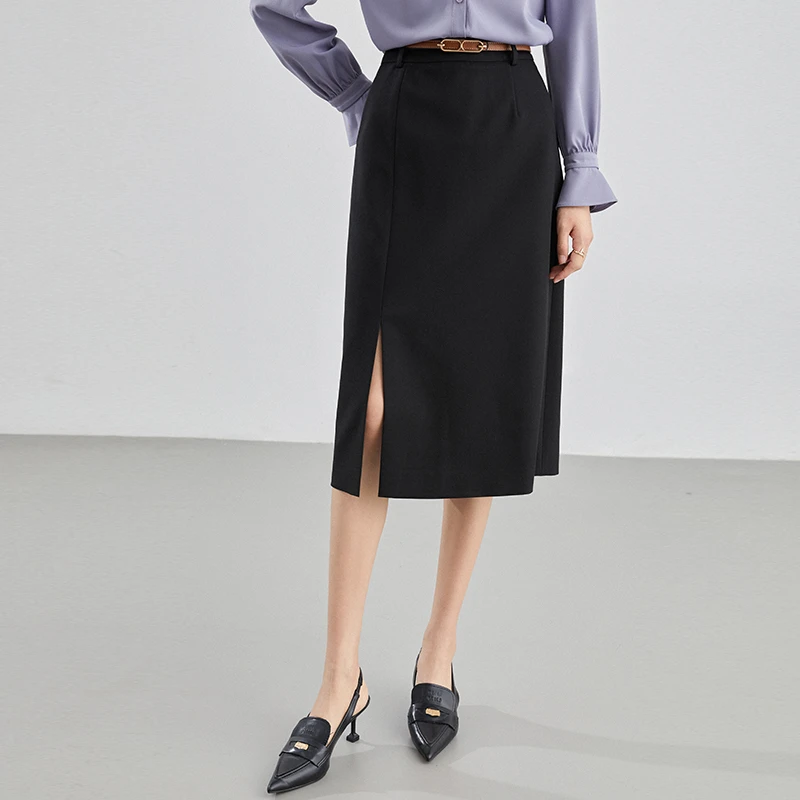 【小北甄选】8463133简约气质高级感开叉半裙时尚中长款显瘦百搭