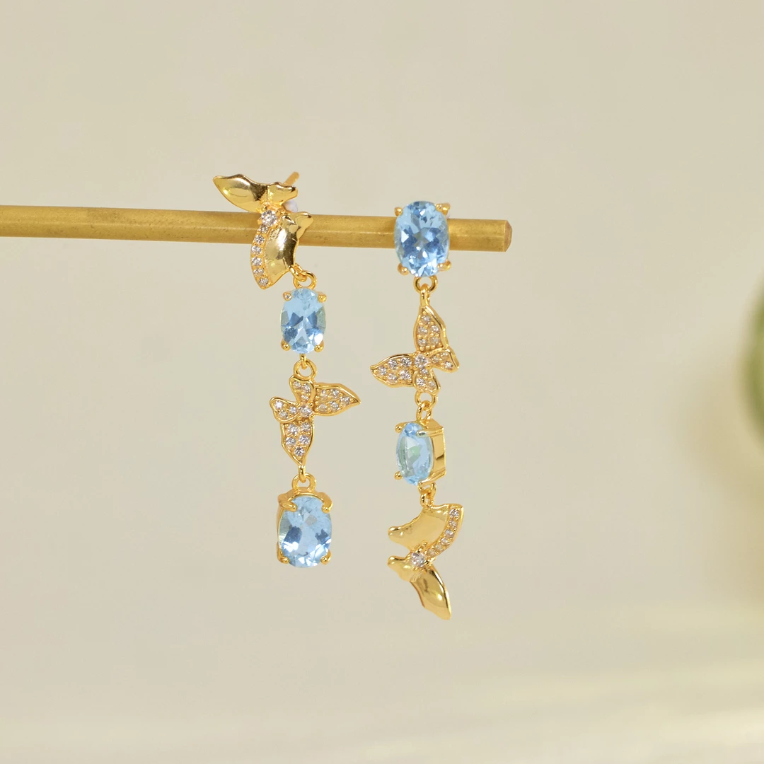 【歪歪】海蓝宝蛋面蝴蝶耳坠（多样性发一）XB-J2815