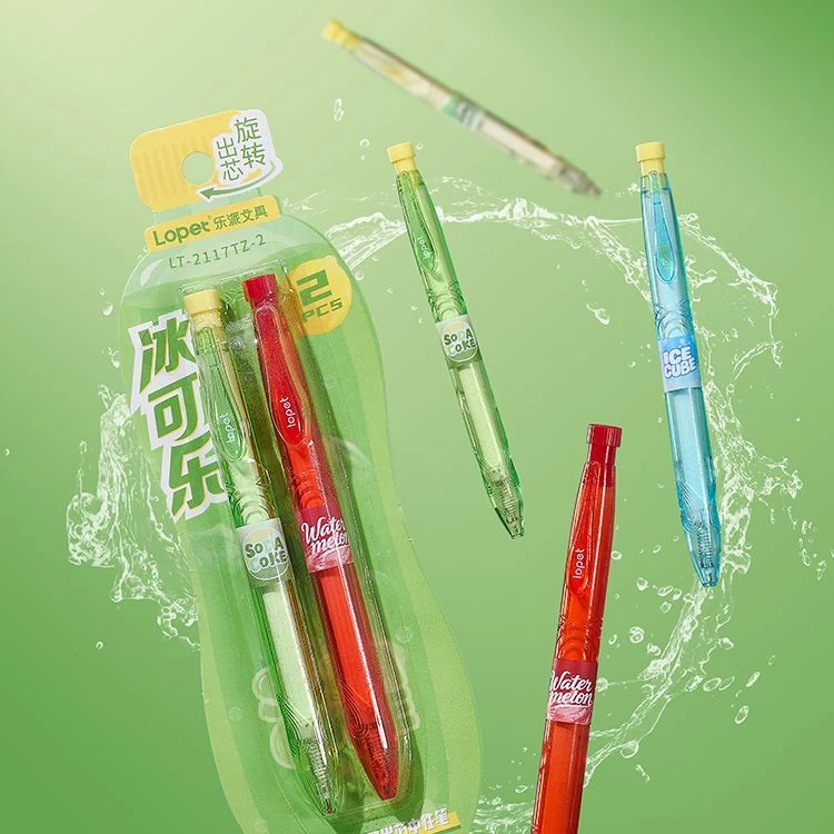 乐派2117冰可乐扭扭出芯旋转中性笔高颜值ins学生刷题速干笔0.5