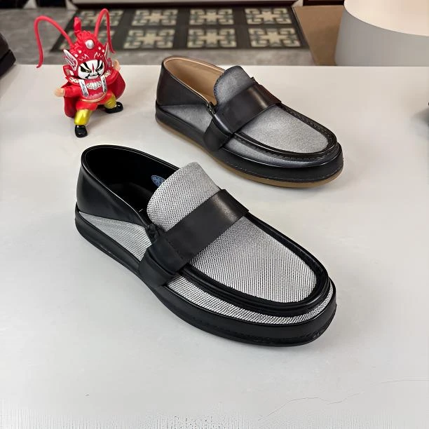 520239黑11浅灰广州平底牛皮加透气网布时尚商务休闲鞋