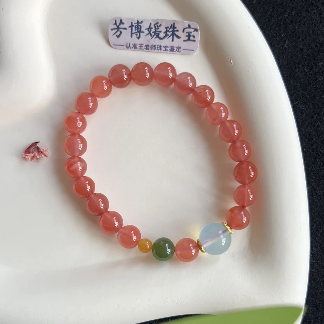 N060天然原矿无烤色南红卡7mm单圈设计款手串  女士百搭时尚精美
