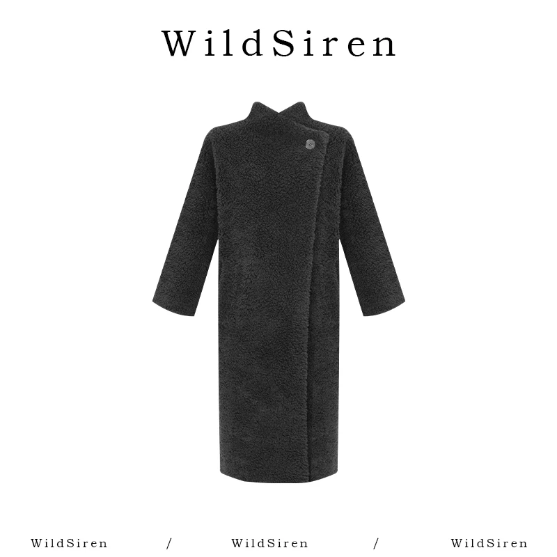 【Wildsiren】秋冬极简交叉中立领100羊毛加长毛呢外套370133