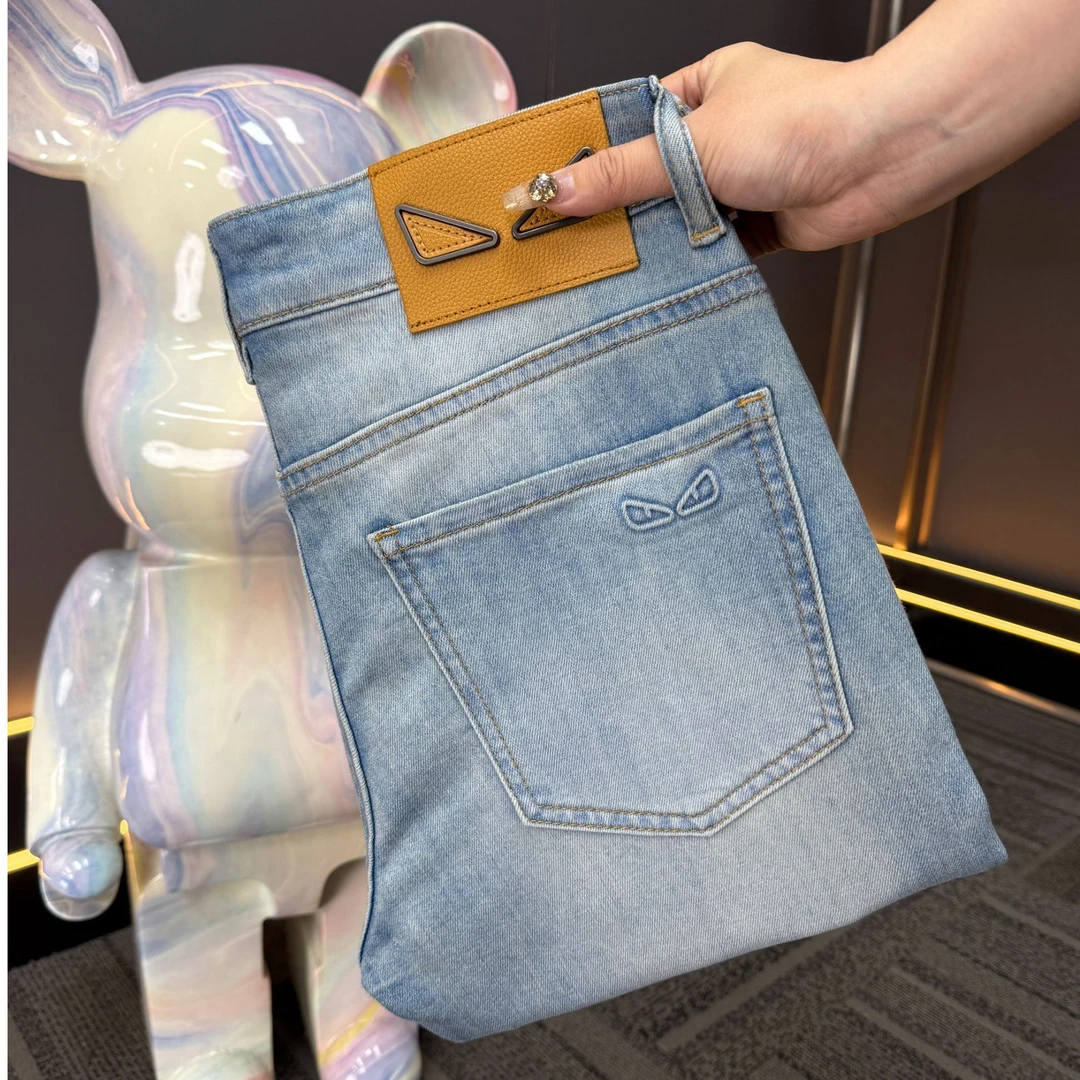 【LY专属】春款上新云雾蓝/男裤子时尚/轻奢弹力修身直筒男士牛仔裤