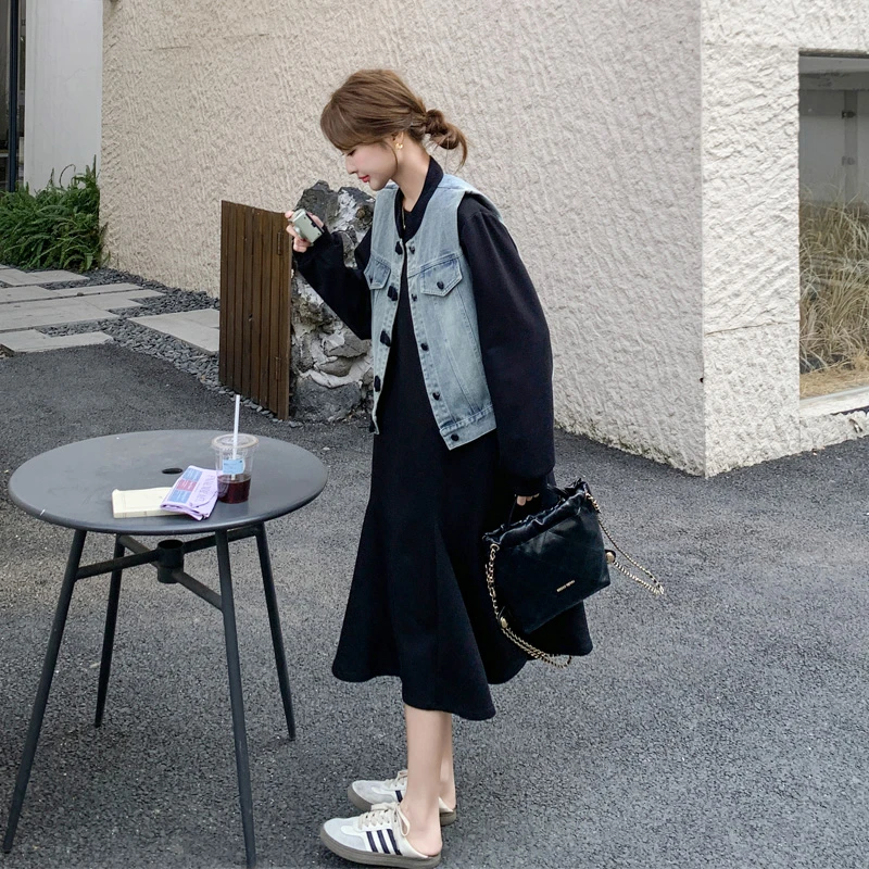 新中式国风牛仔马甲连衣裙套装2025早春新款复古时髦氛围感两件套