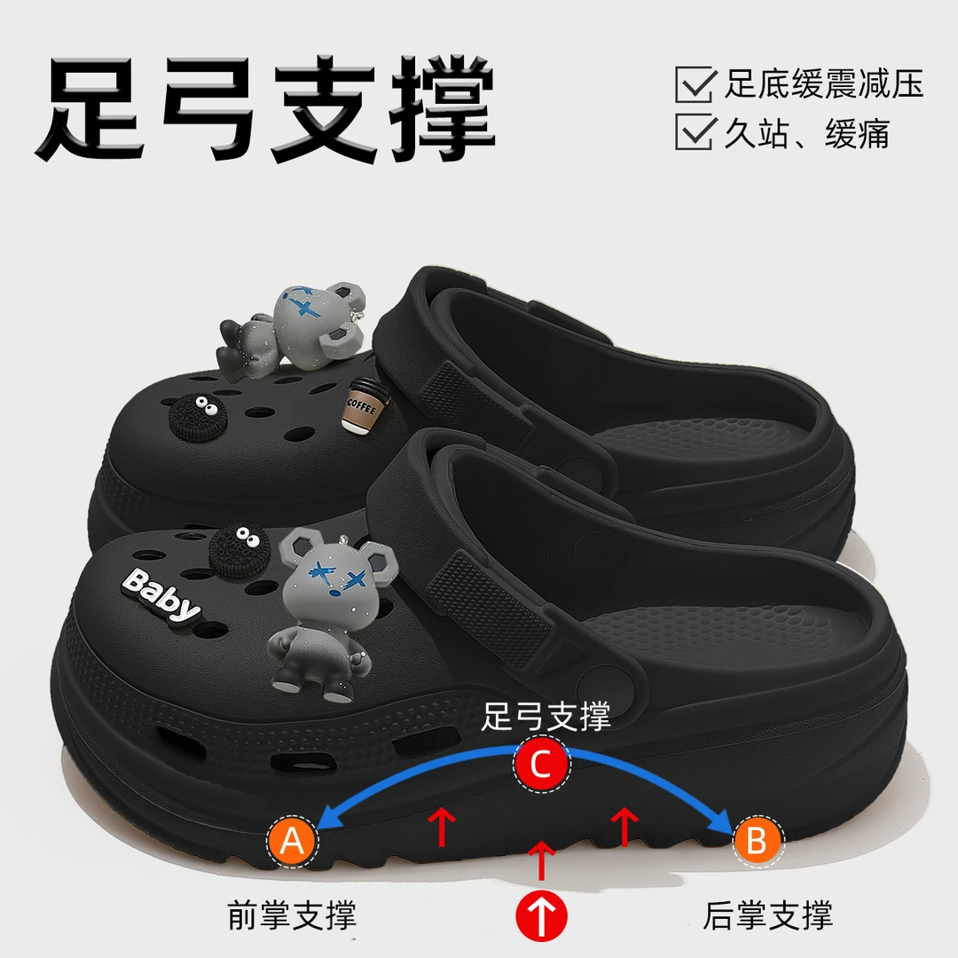 踩屎感洞洞鞋男款2025新款防滑防臭夏季沙滩厚底足弓支撑拖鞋男