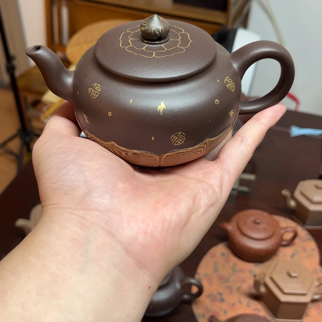 一***过茶壶紫砂彩莲壶绞泥装饰