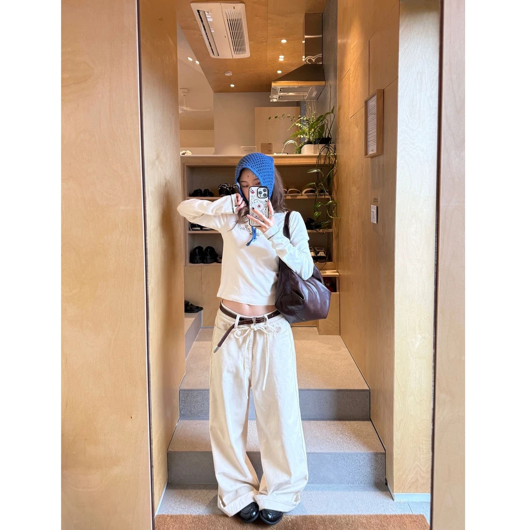 秋季新款辣妹复古美式宽松慵懒松弛感百搭阔腿裤Y1724