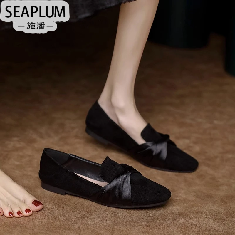 SEAPLUM潮牌平底单鞋女秋冬仙女温柔风晚晚鞋真皮软底豆豆鞋瓢鞋
