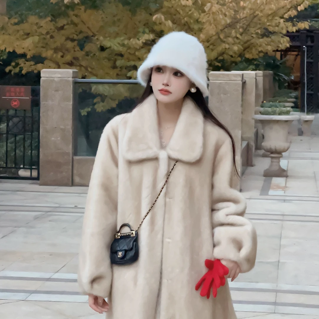 【京洛佳人】加厚显瘦翻领毛毛大衣外套女韩版279