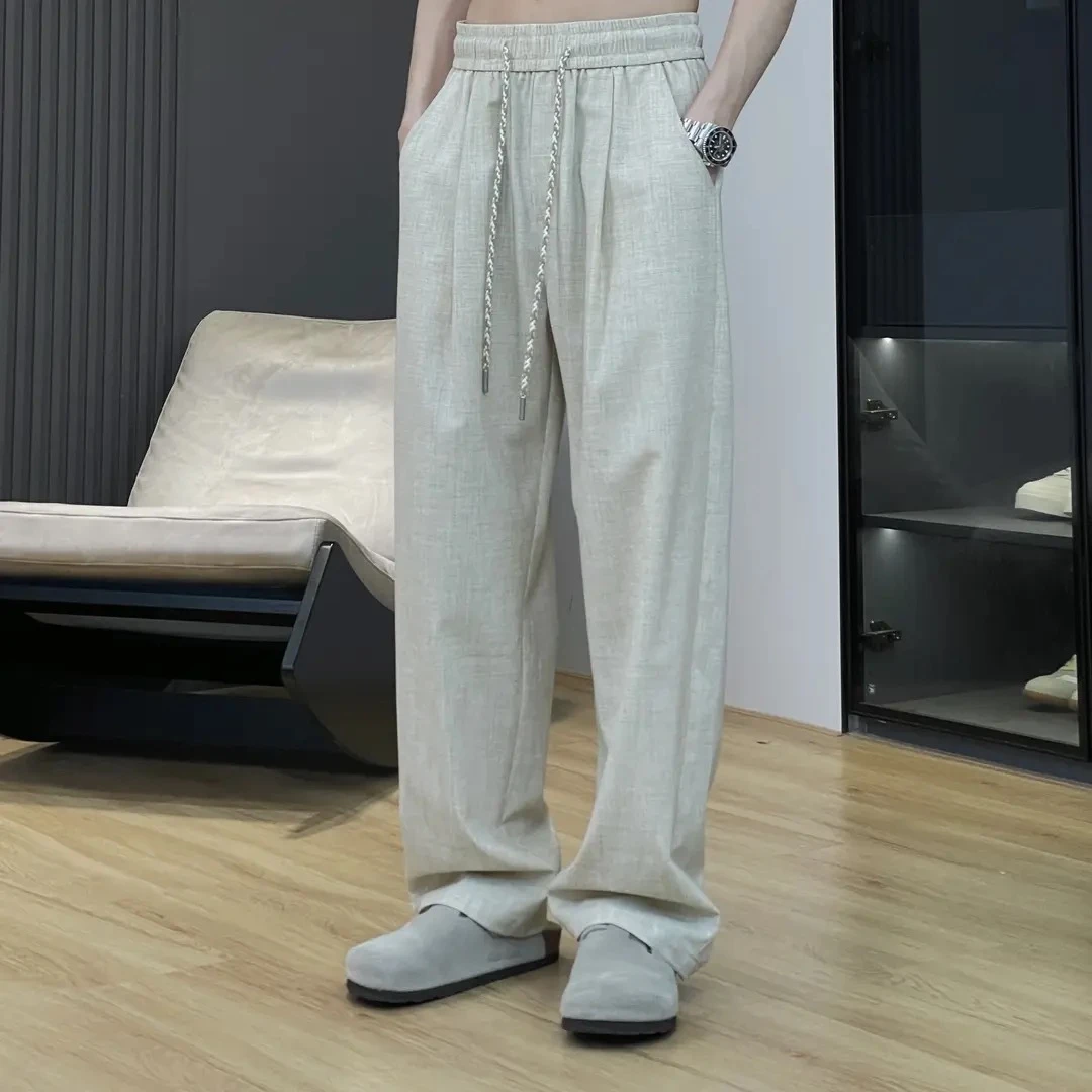 25年夏季轻薄透气复古松弛垂坠休闲直筒裤男女百搭宽松显瘦长裤子