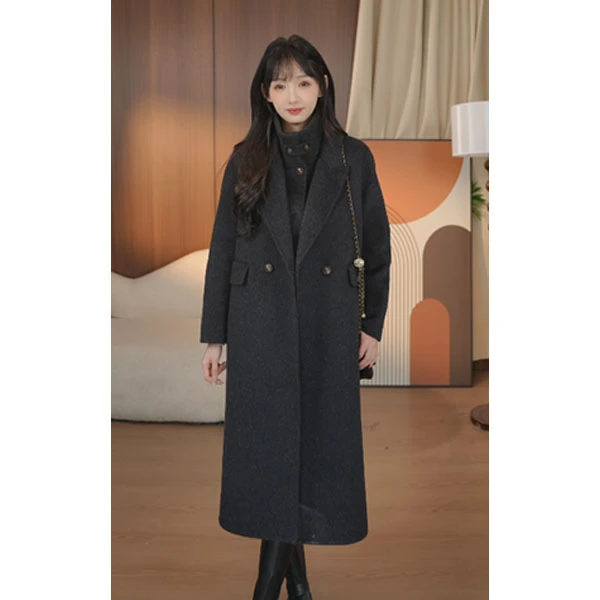 HSTYLE/韩都衣舍2025新品设计感显瘦针织罗纹两件套羊毛大衣