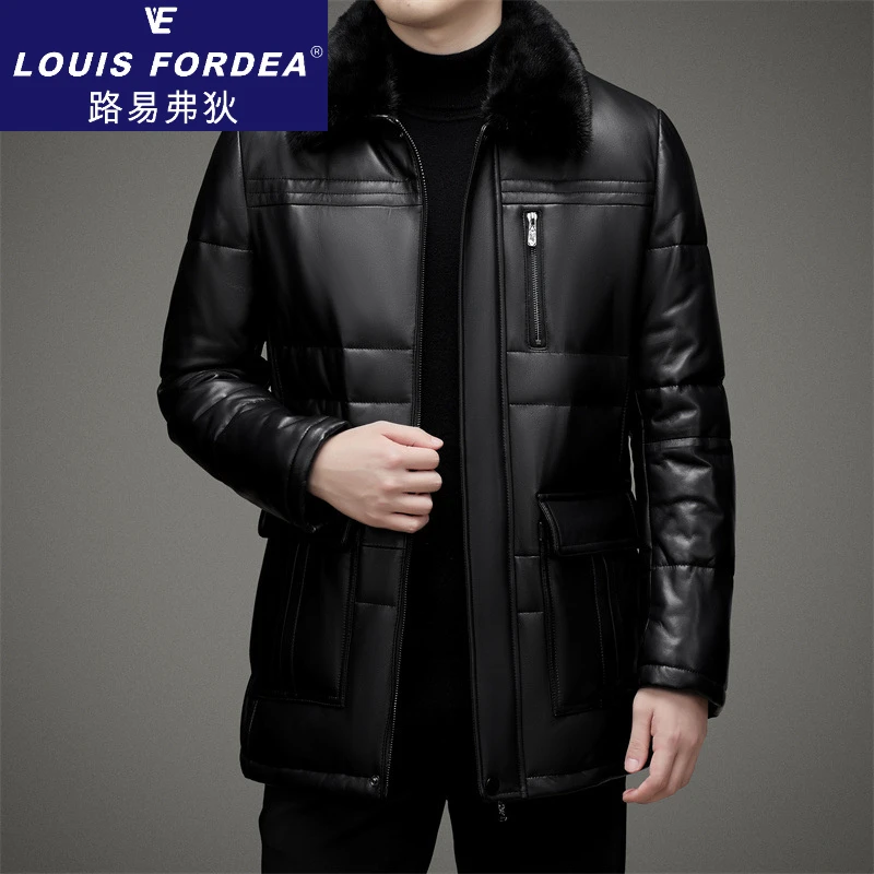 Louis Fordea/路易弗狄轻奢海宁皮衣男款高档加厚中长款时尚外套