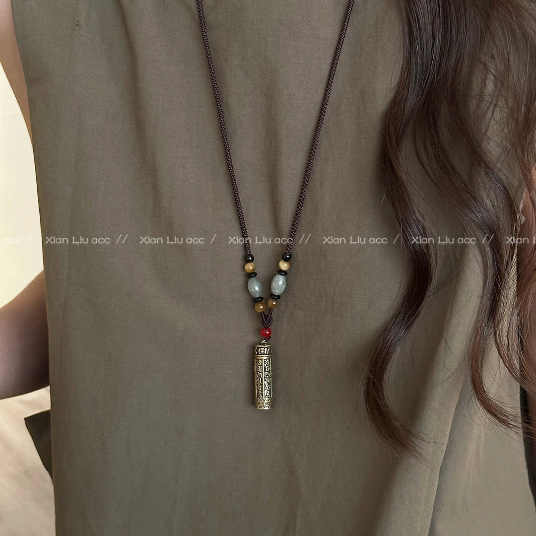 铜布艺项链 新中式可打开嘎乌盒吊坠项链女民族风挂绳毛衣链配饰