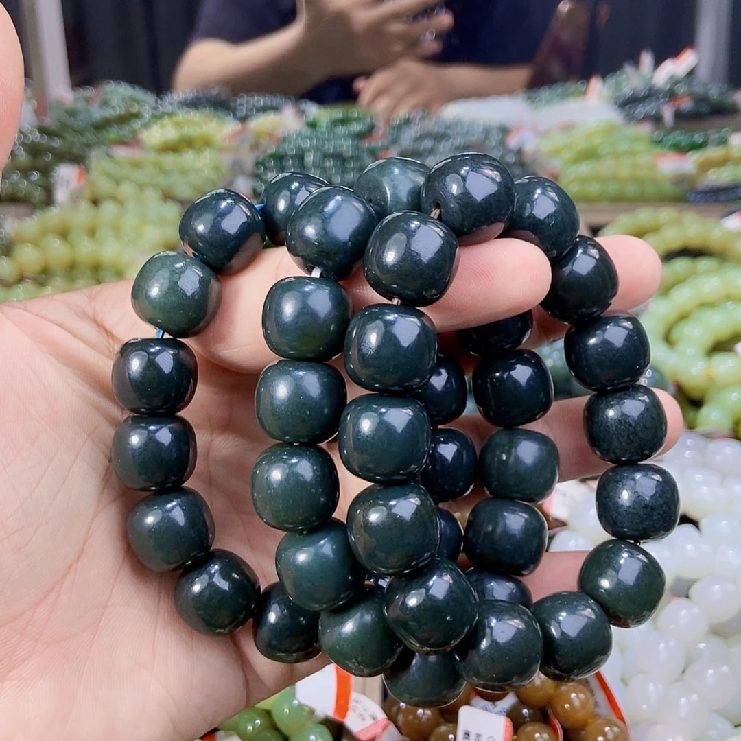 未镶嵌手串和田玉纯天然卡16新疆且末料沙枣青手串多样性发一
