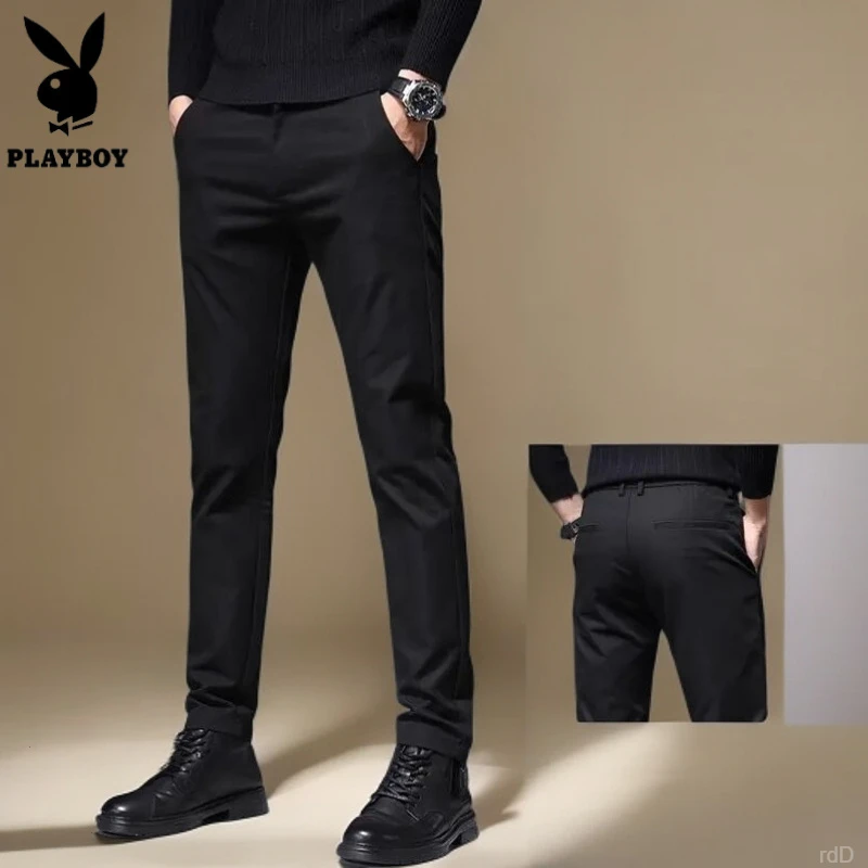 花花公子新款2025弹力休闲裤男士修身直筒春季商务休闲裤男士西裤