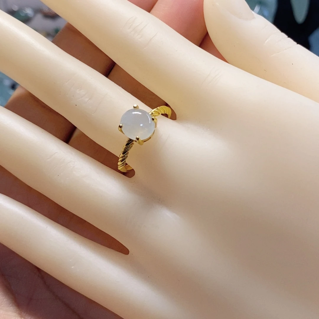 翡翠戒指银S925镶嵌缅甸翡翠A货戒指