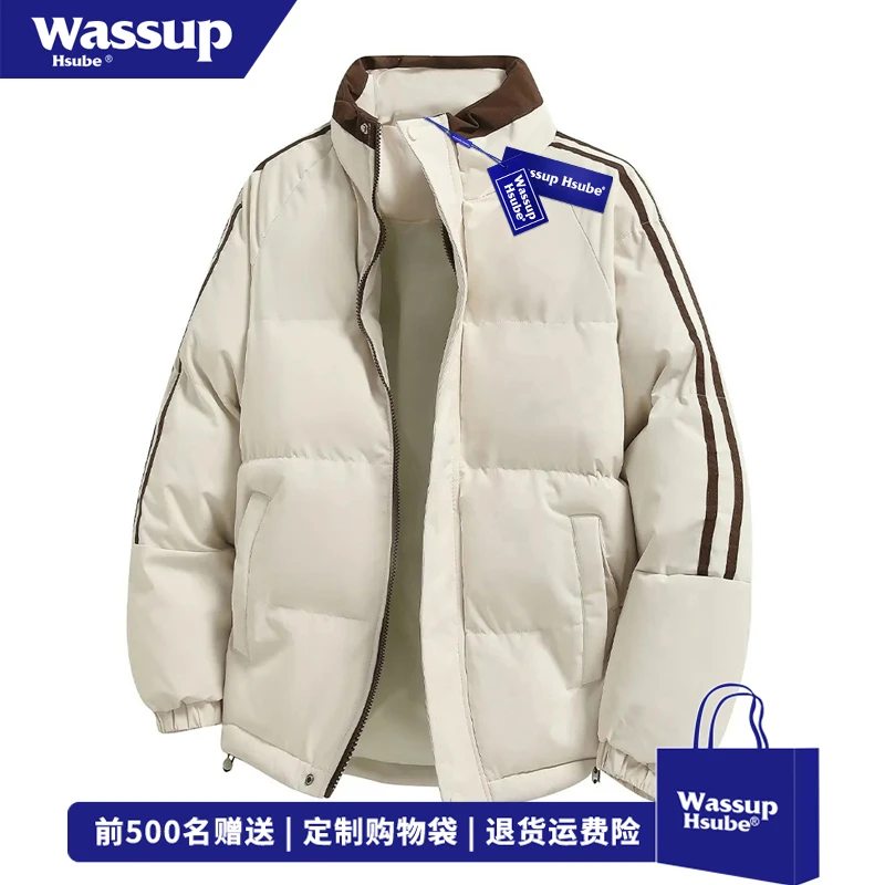 WASSUP HSUBE冬季保暖防风三条杠棉服外套男美式基础款百搭面包服