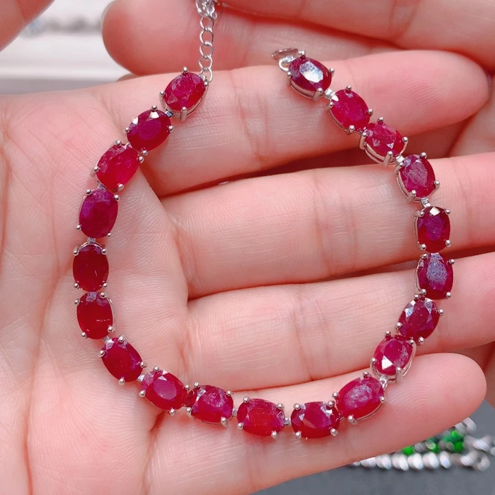 红宝石手链银S925镶嵌梅**影