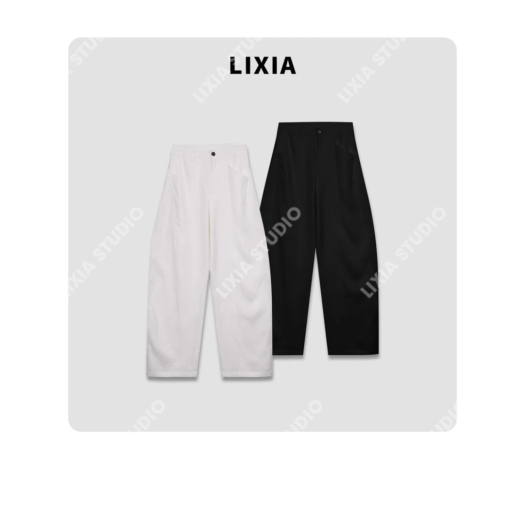 LIXIA【清风剪影】简约设计透气静奢风麻感薄款亚麻休闲裤-D8067