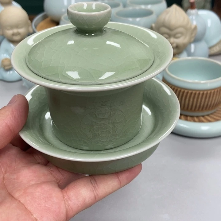 瓷豆绿财神爷瑕三才马蹄