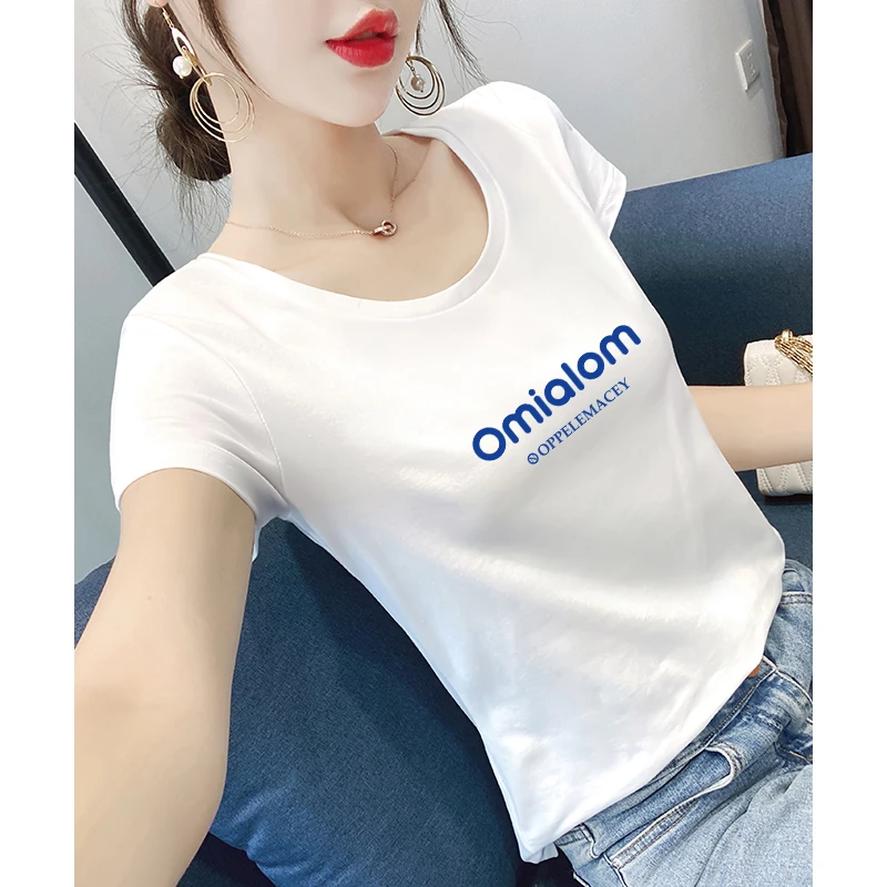 白色短袖t恤女修身圆领春夏季2025新款纯棉体恤正肩半袖紧身上衣