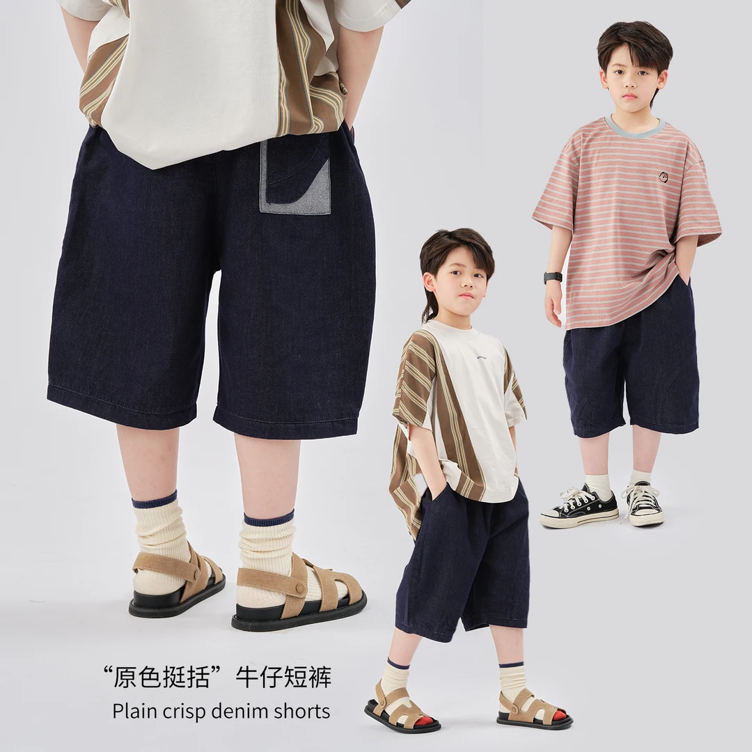 MT原创童装日系男童原色挺括牛仔短裤夏季新款五分裤工装休闲中裤