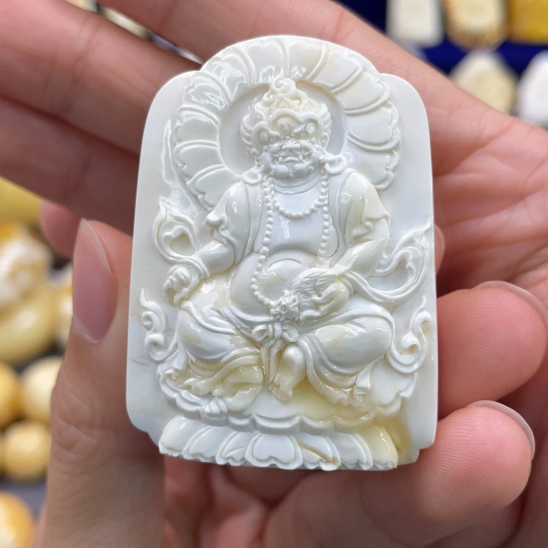 蜜蜡裸石未镶嵌琥珀蜜蜡黄财神吊坠