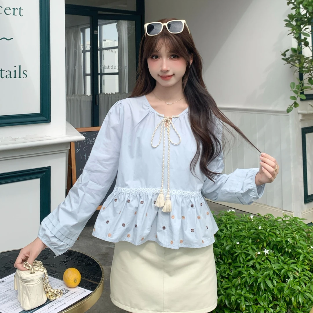 法式甜美拼接蝴蝶结衬衫女2025夏季新款小个子设计感小众上衣