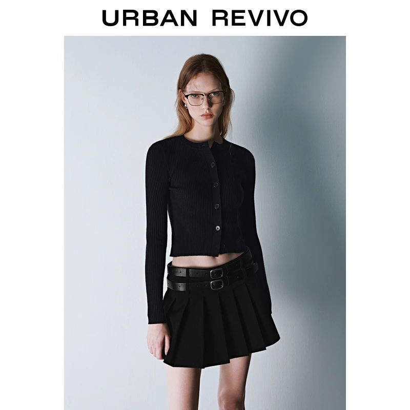 UR2025秋季新款女装简约休闲坑条肌理针织开衫UWB950005+