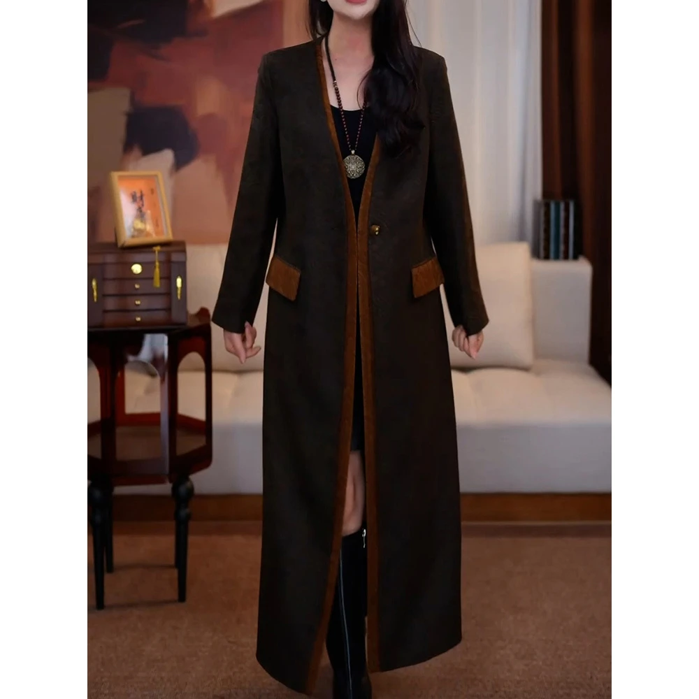 高端大气长款风衣2025秋季新款时尚气质减龄复古印花H型廓形外套