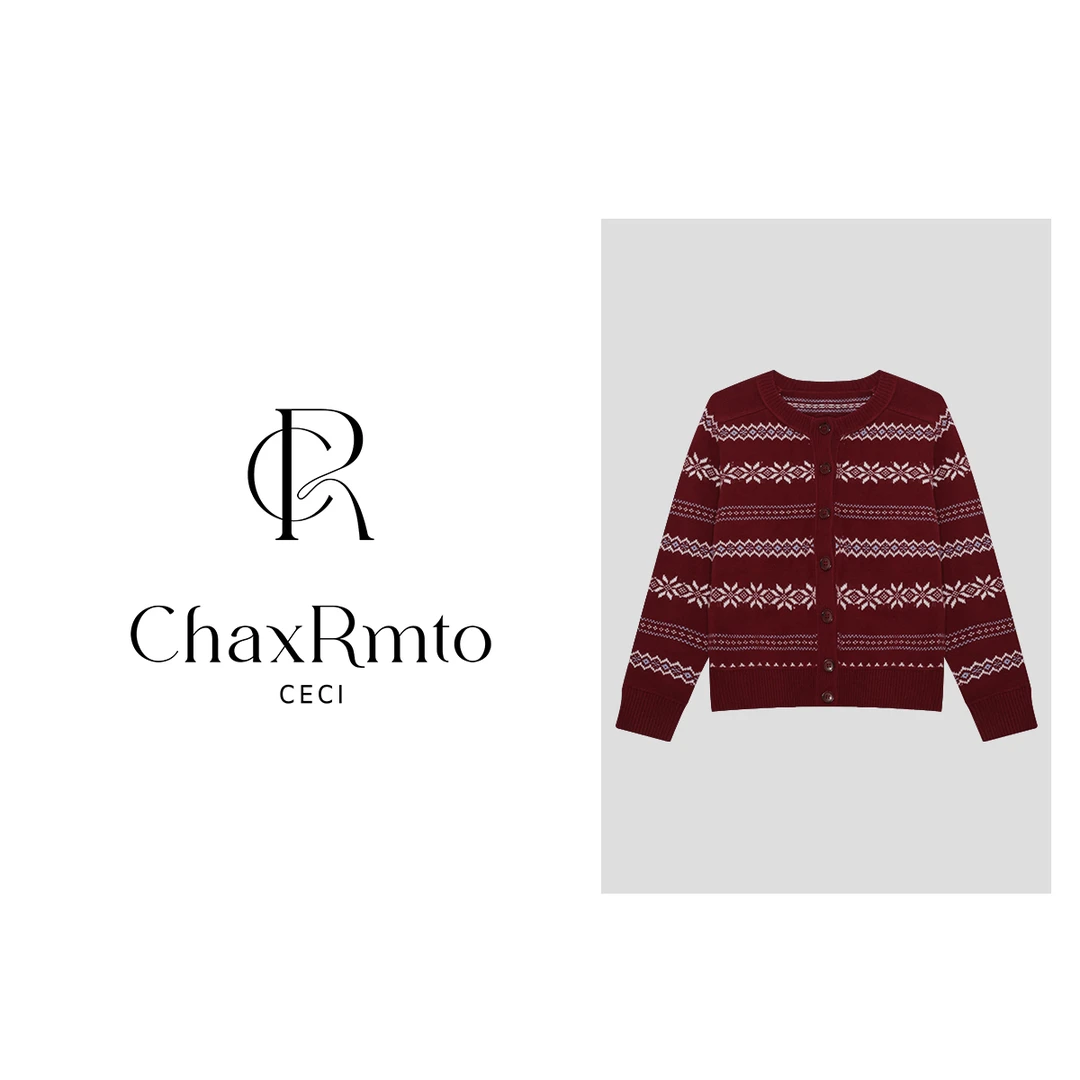 ChaxRmto斯斯100绵羊毛25休闲复古花纹圆领排扣针织开衫SD1A1681