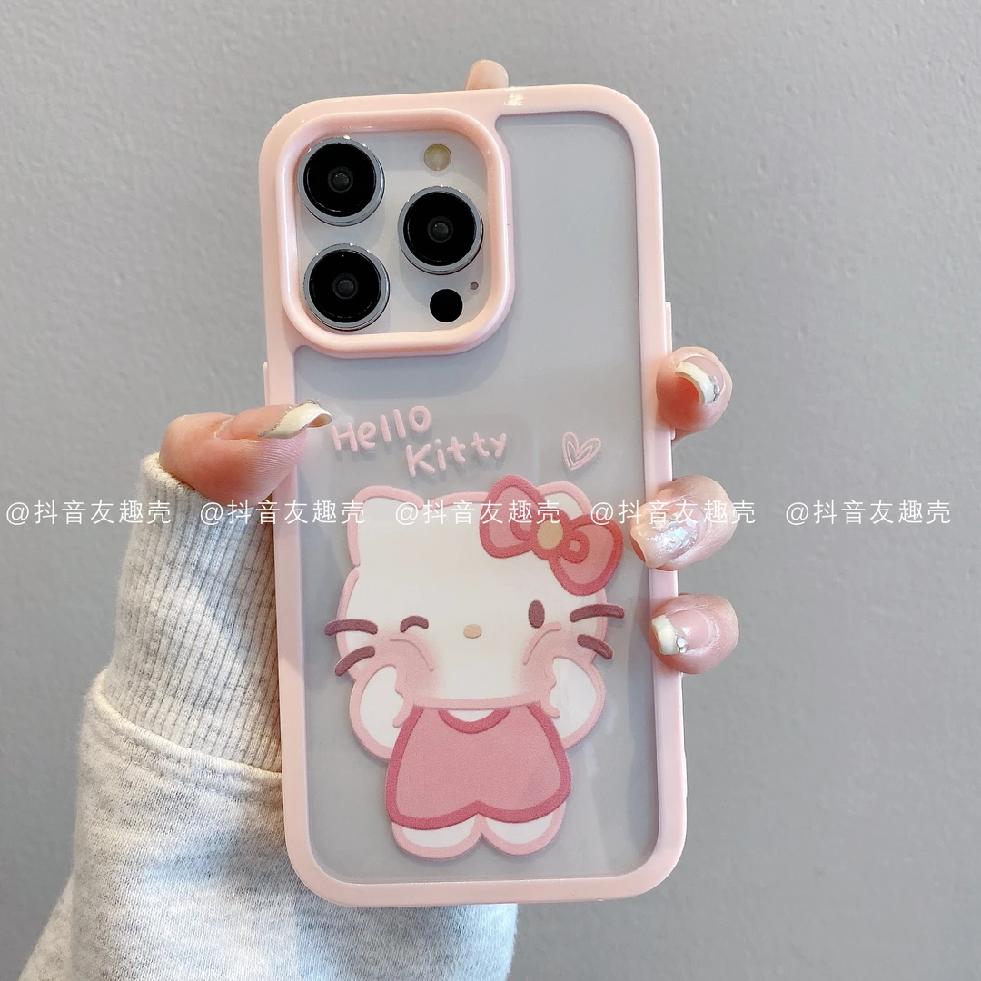 适用于苹果16pro新款透色二合一高级创意潮简单ins手机壳戳脸凯蒂