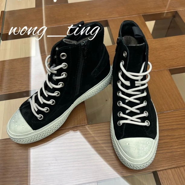 Wong_ting小众设计师做旧加绒高帮系带休闲百搭时尚脏脏鞋12222