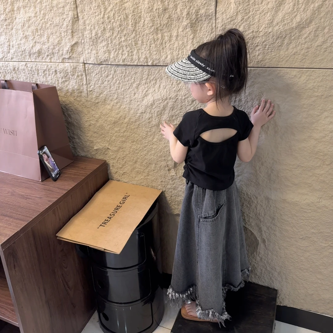 现货MZ.儿童夏季时髦露背短款辣妹小款修身短袖T1505