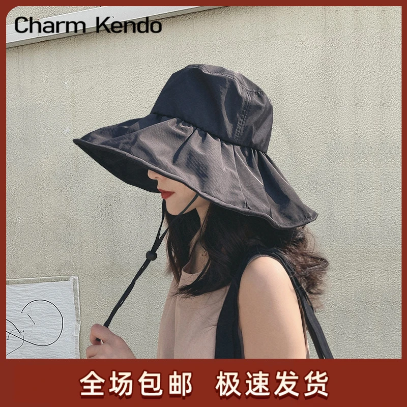 Charm Kendo帽子女款2025款网红款防紫外线渔夫帽黑胶防晒遮阳帽