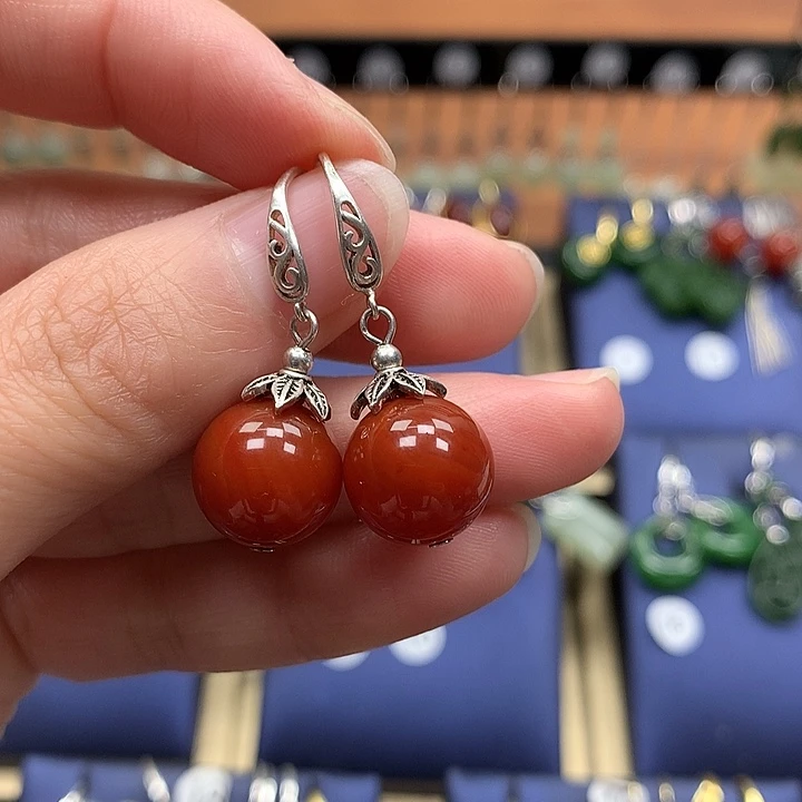 玛瑙/玉髓银S925镶嵌耳环12左右