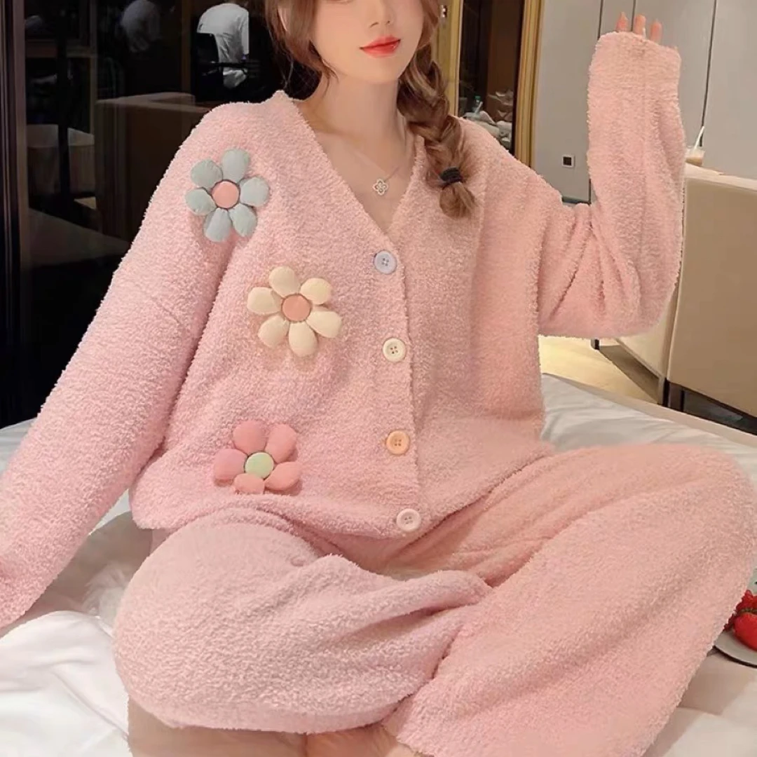 「整款套装拍这里」001-100编码慵懒风半边绒家居服套装