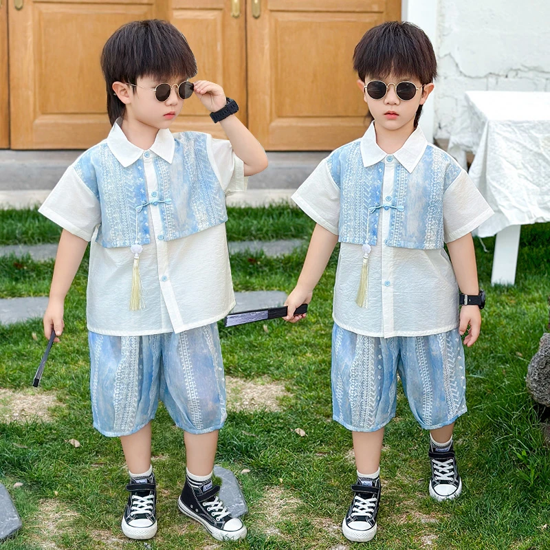 男童夏装套装2025年款宝宝夏季薄款衣服儿童汉服唐装国风时尚童装