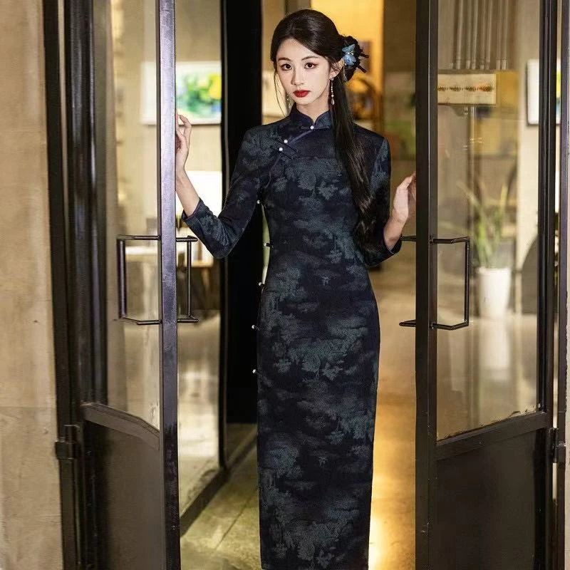 江南春【水墨年华】秋冬款文艺气质修身高端日常旗袍奢华气质