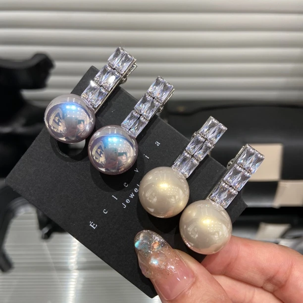 E4245两只装 人鱼姬高亮贝珠水晶方钻发夹复古侧边夹发饰鸭女