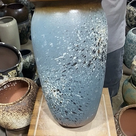 紫砂花盆口22高度41蓝泼墨