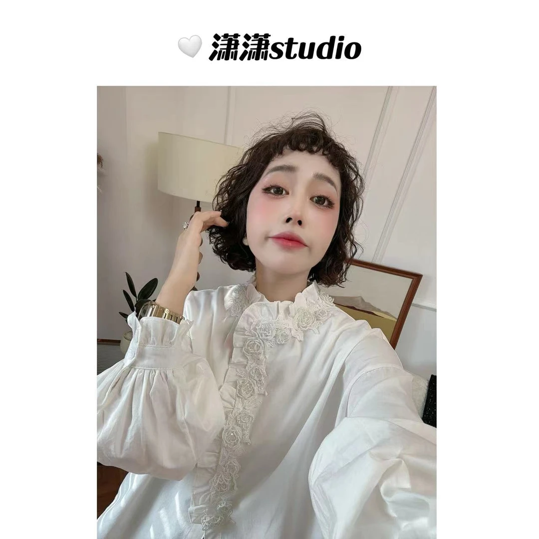 【夜色玫瑰】潇潇重工定制手工串珠玫瑰花泡泡袖百搭衬衣XS2307